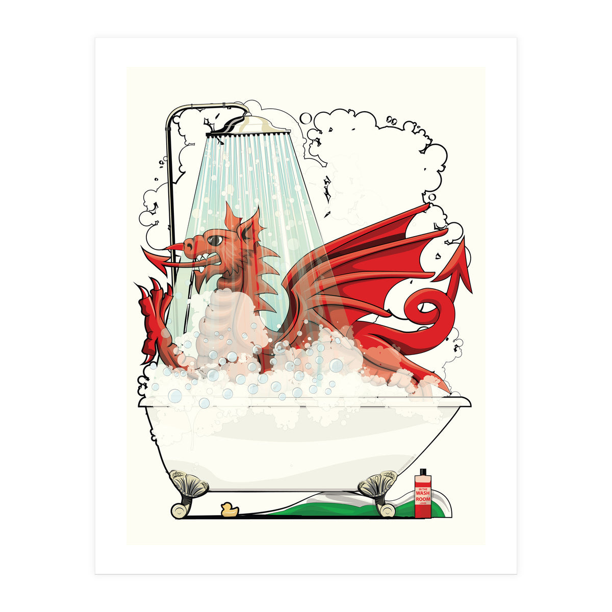 Welsh Dragon in the Bath, Funny Bathroom Humour, Wales, Britain, United Kingdom  (Print Only)