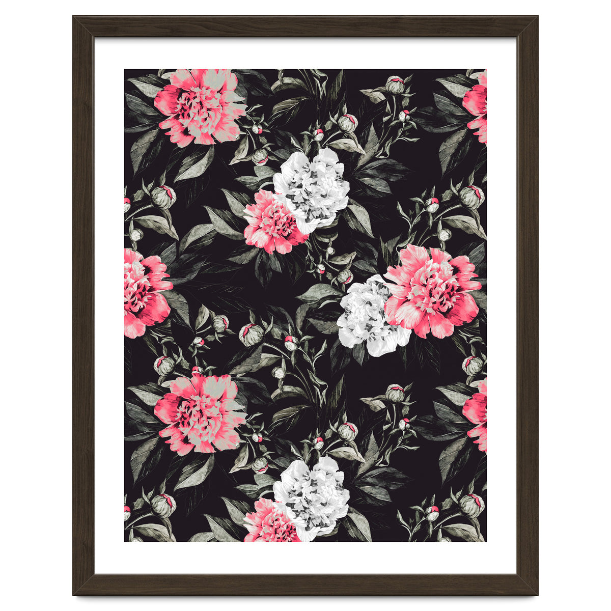 Floral pink - black & white dark