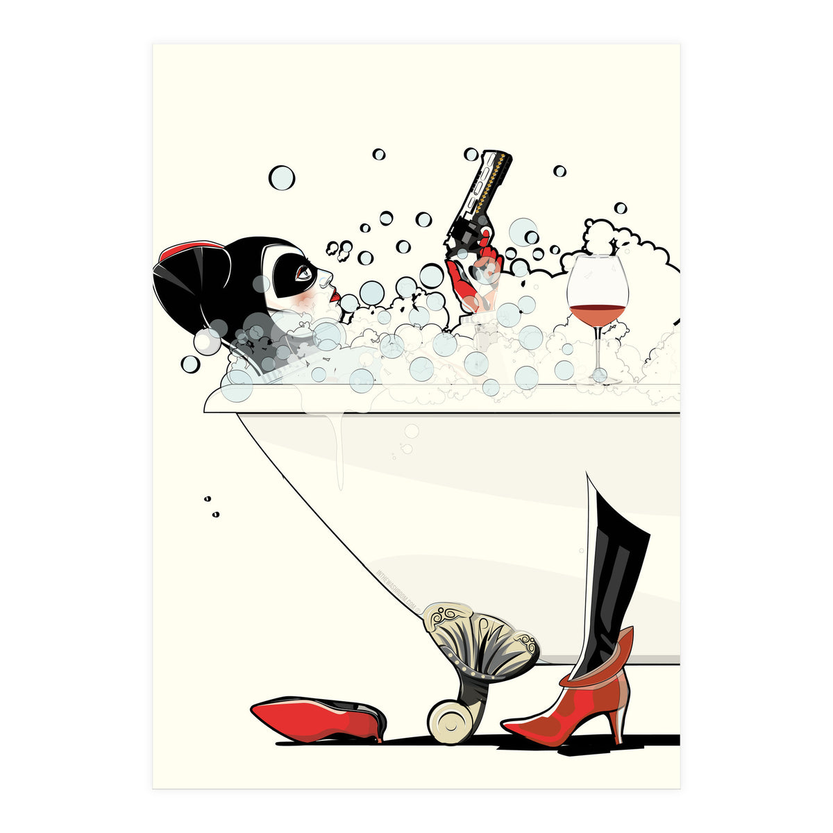 Harley Quinn in the Bath, funny Bathroom Humour (Print Only)