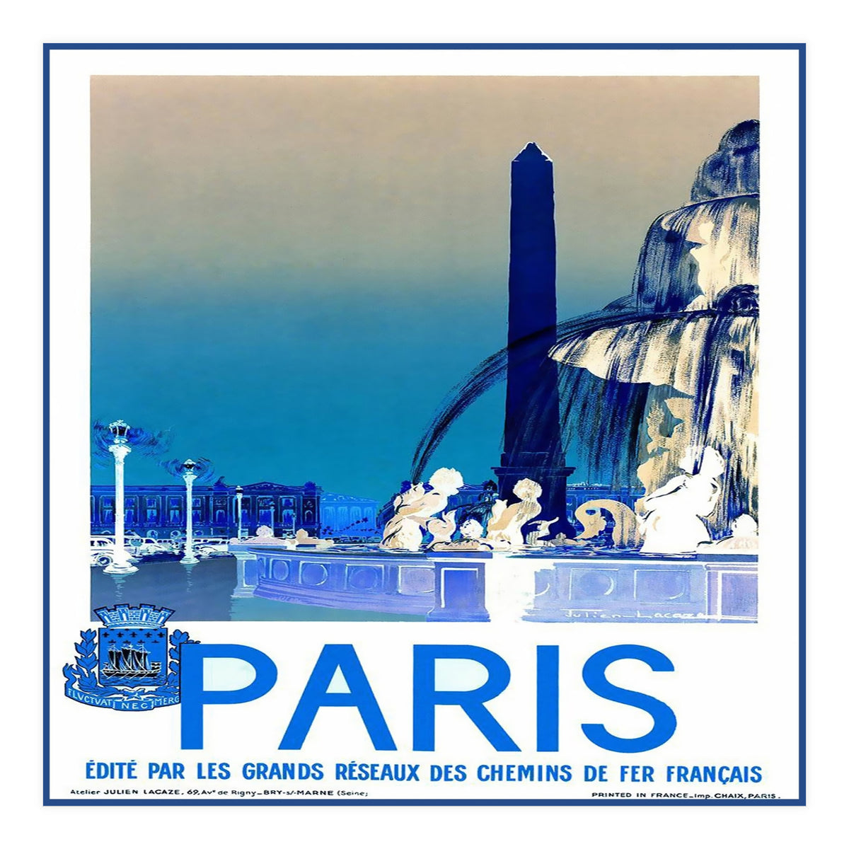 Travel Poster Paris Vintage  (Print Only)
