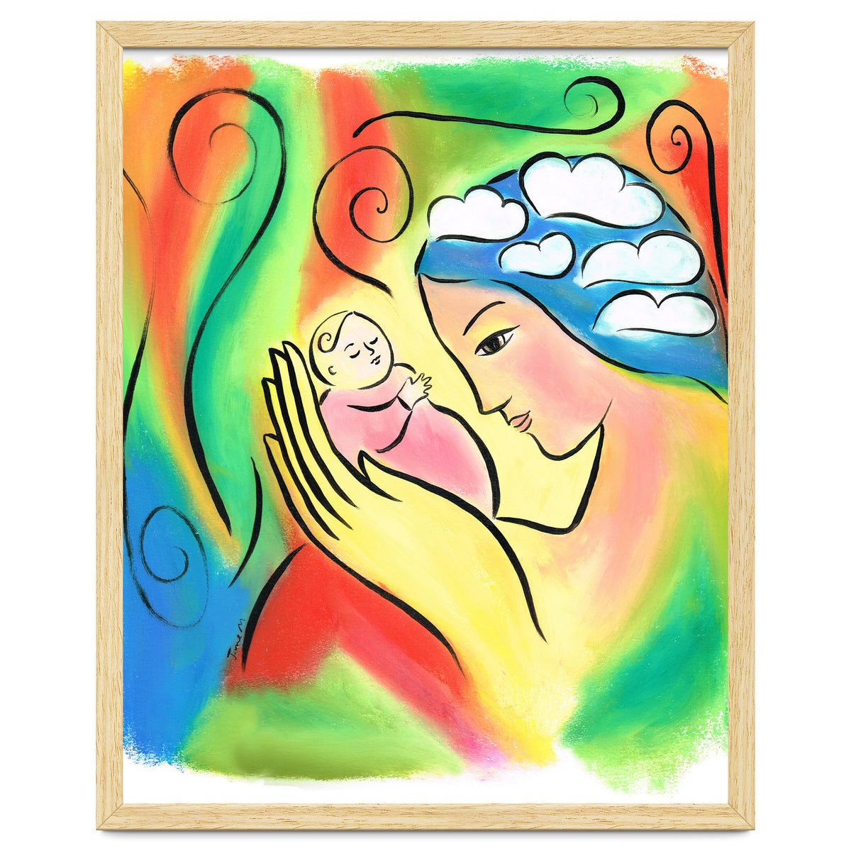 Woman And Baby With Clouds