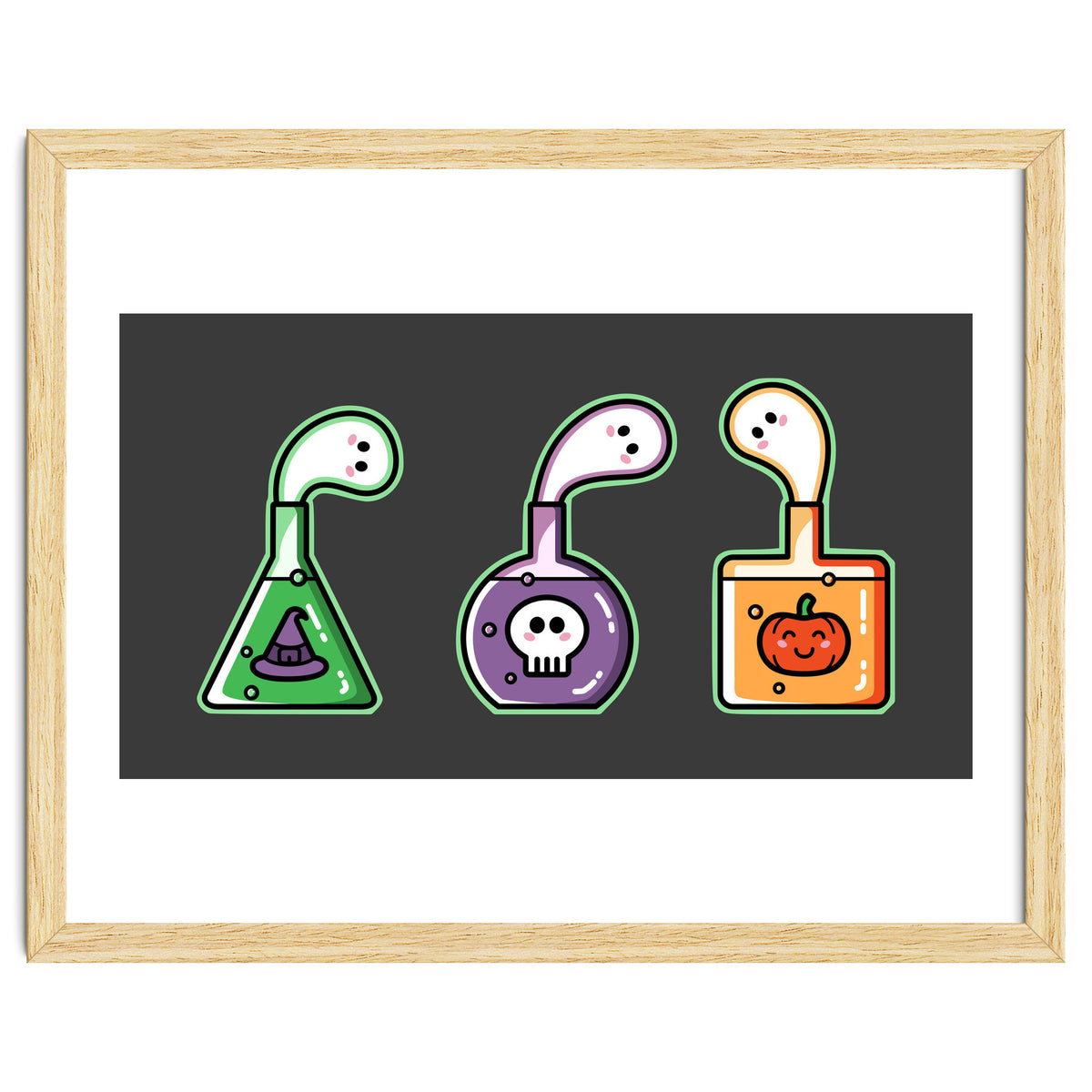 Kawaii Cute Halloween Potions - witches hat, skull, pumpkin, ghosts