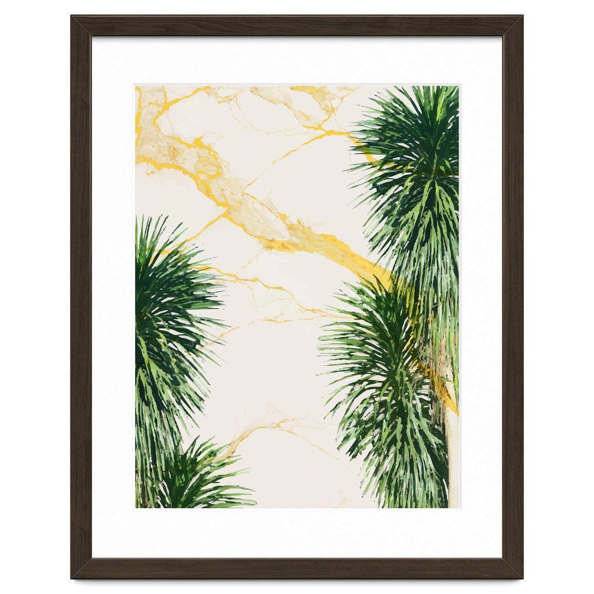 Gold marble texture with palm tree
