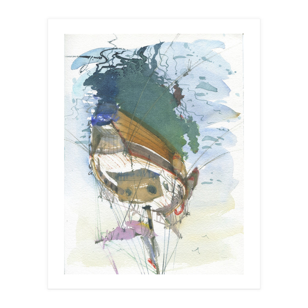 Yacht painting art watercolor (Print Only)