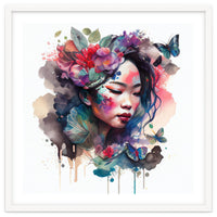 Watercolor Floral Asian Woman #10