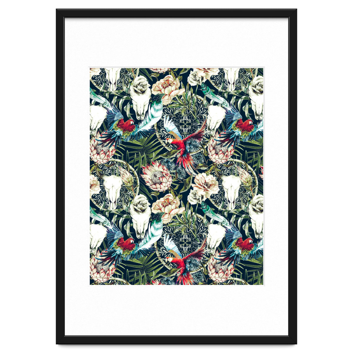 Dark pattern boho skull tropical