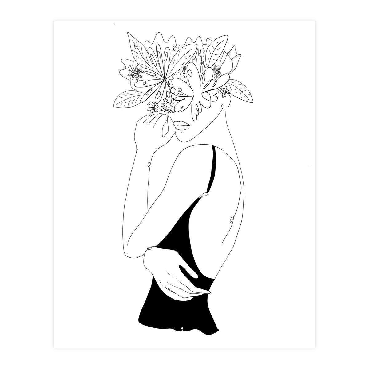 Line Drawing Girl with Flowers (Print Only)