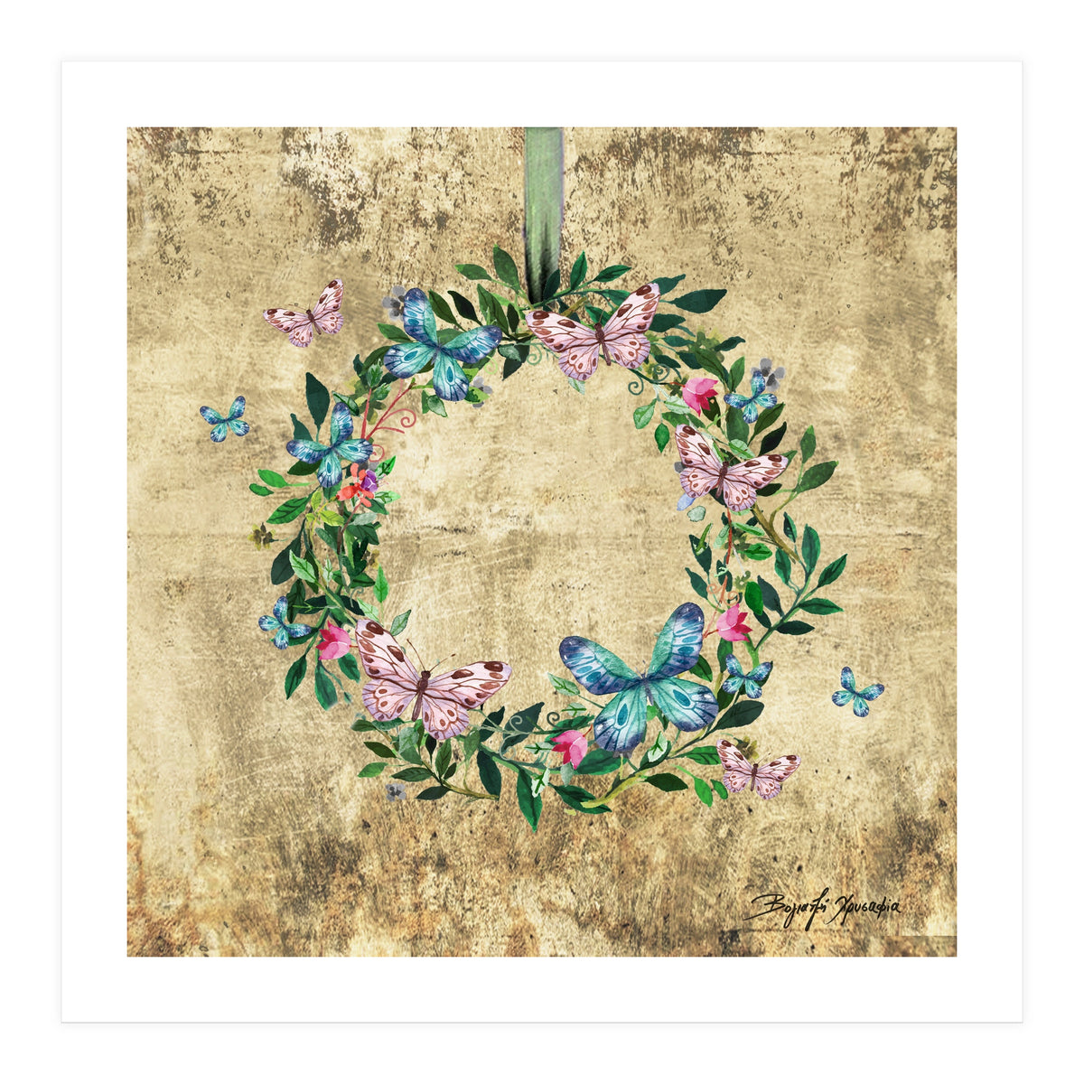 Wreath #Flowers & Butterflies#Royal collection (Print Only)