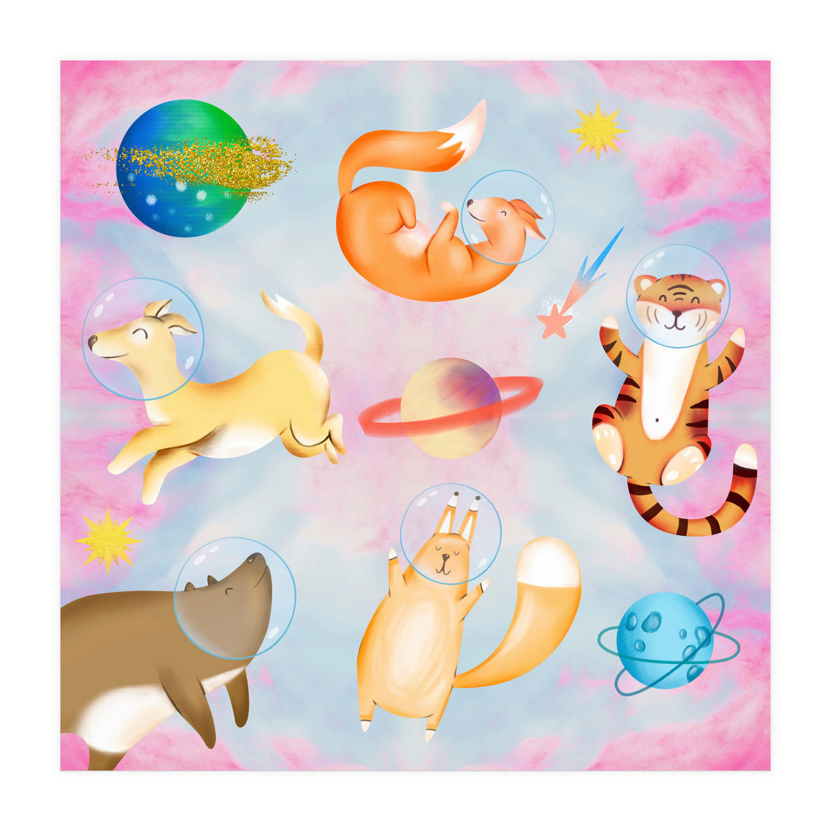 Happy Animals In The Space (Print Only)