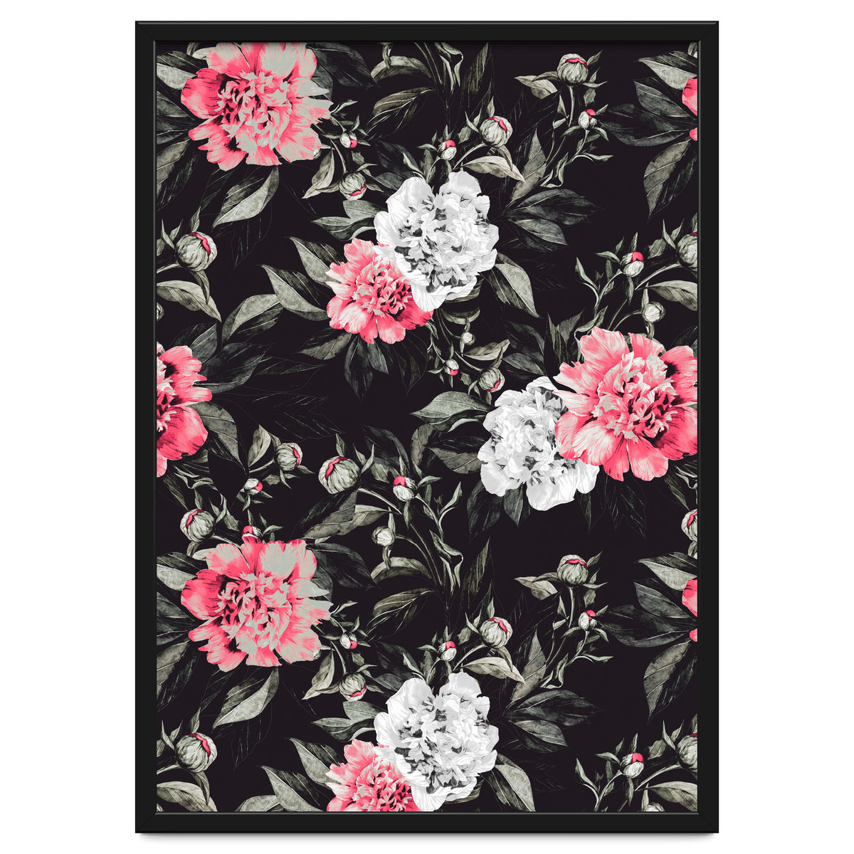 Floral pink - black & white dark