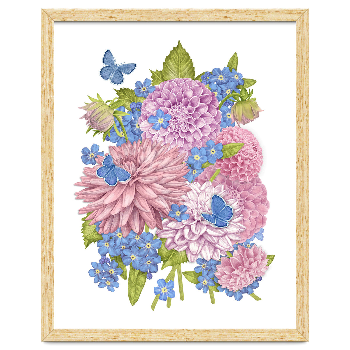 Pink Flowers and Butterflies