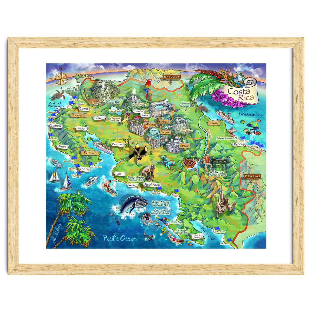 Costa Rica Map Illustration