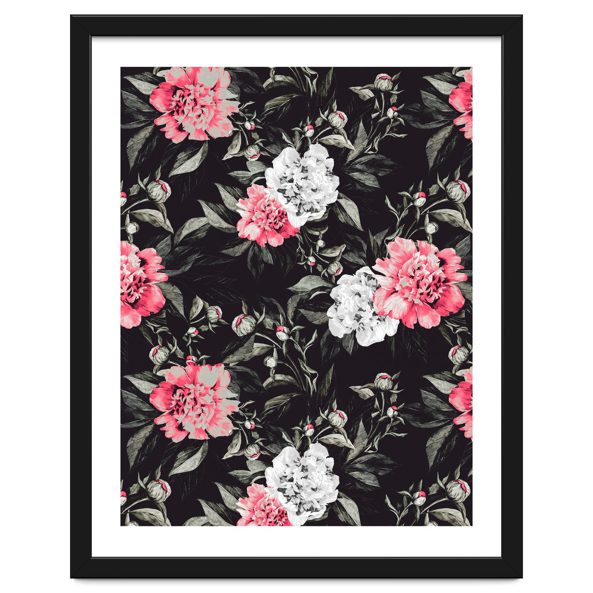 Floral pink - black & white dark