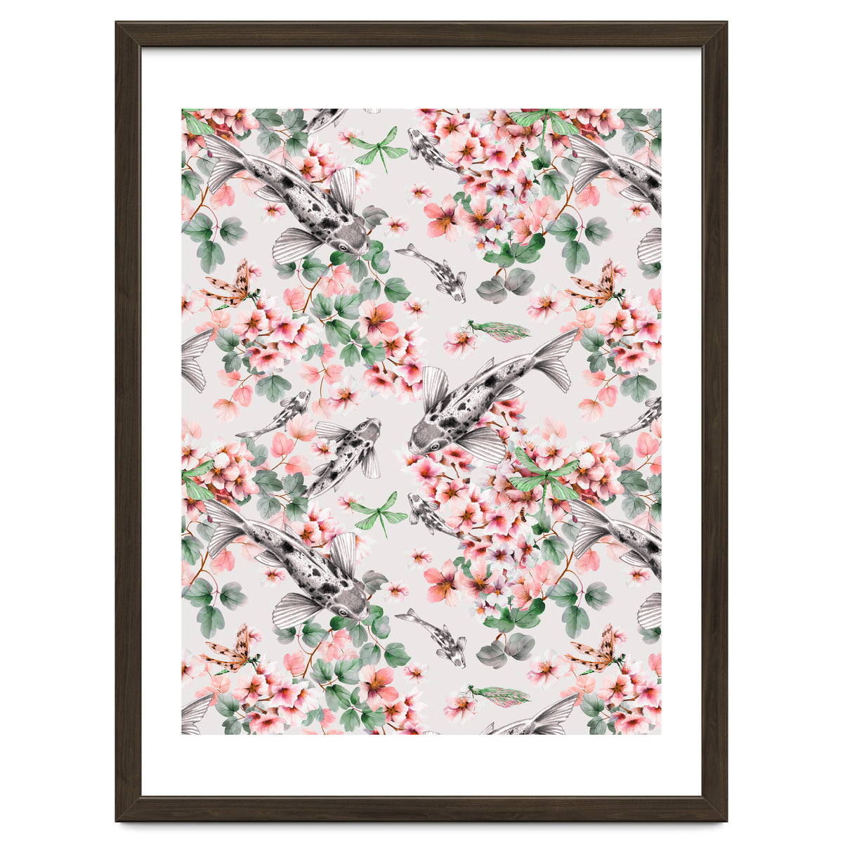 Asian fish among flowers