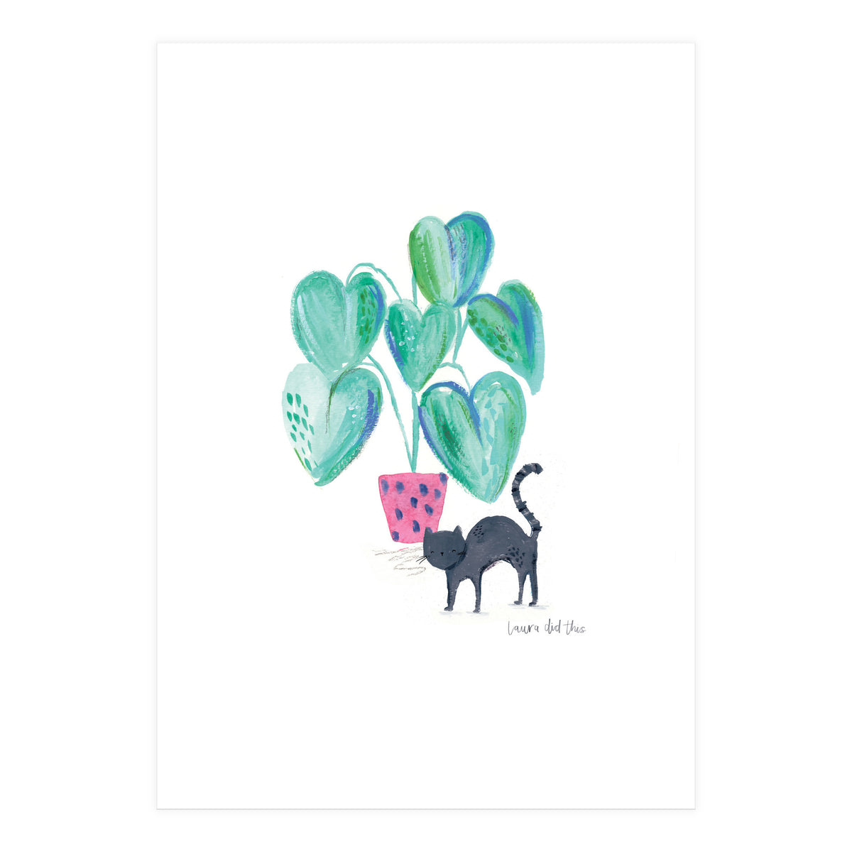 Cat And House Plant (Print Only)