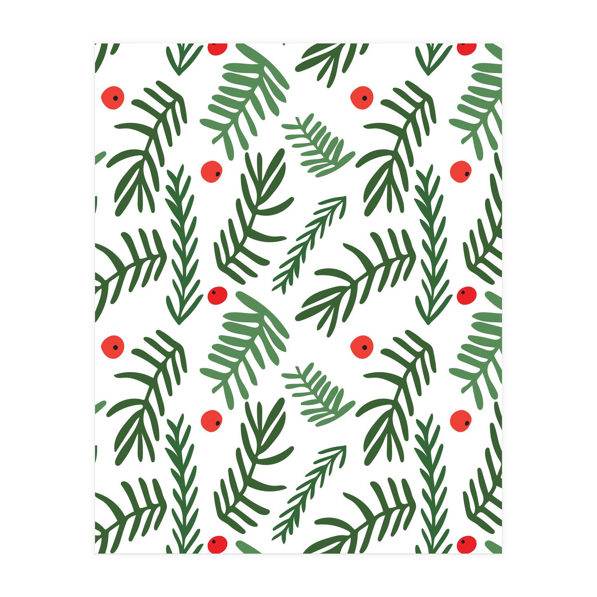 Pine Tree Branches With Christmas Berries Pattern (Print Only)