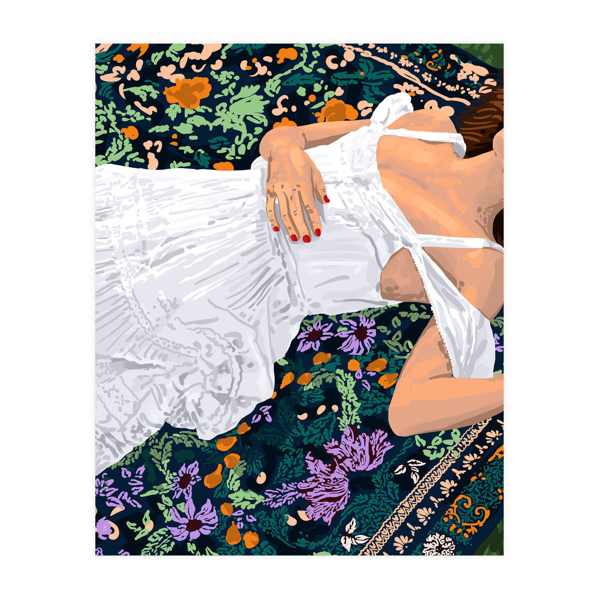 Moroccan Carpet, Bohemian Woman Painting (Print Only)