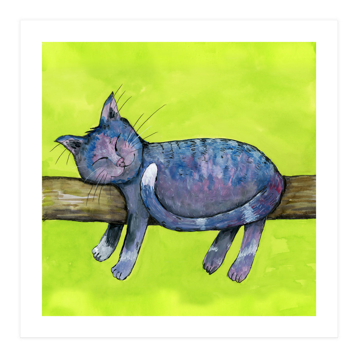 Sleeping cat in purpe (Print Only)