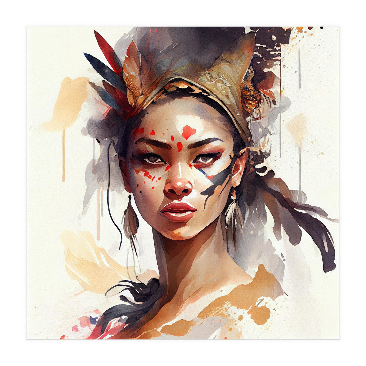 Watercolor Floral Indian Native Woman #7 (Print Only)