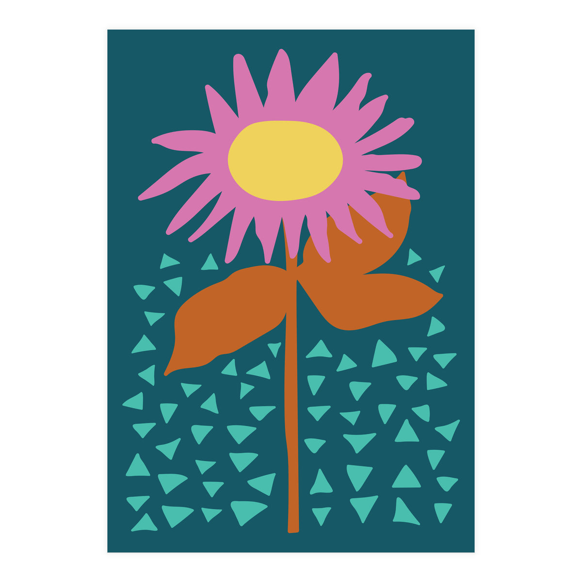 Pink Flower on Teal  (Print Only)