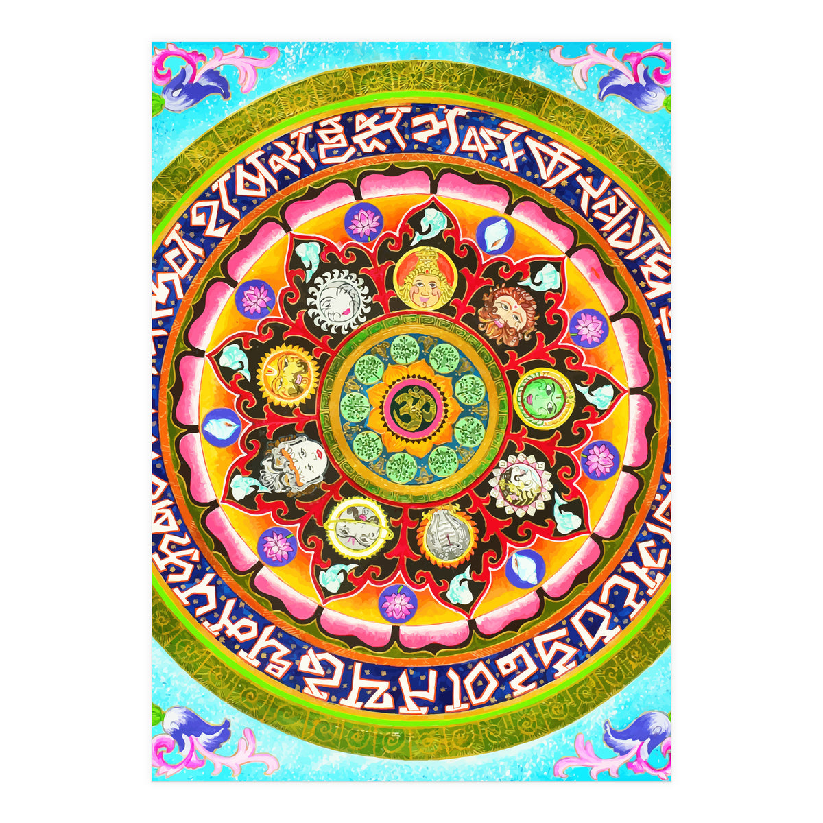Chakra Mandala, Ayurveda Yoga Aum, Eclectic Colorful Bohemian Sun Sign Moon Sign Zodiac Astrology (Print Only)
