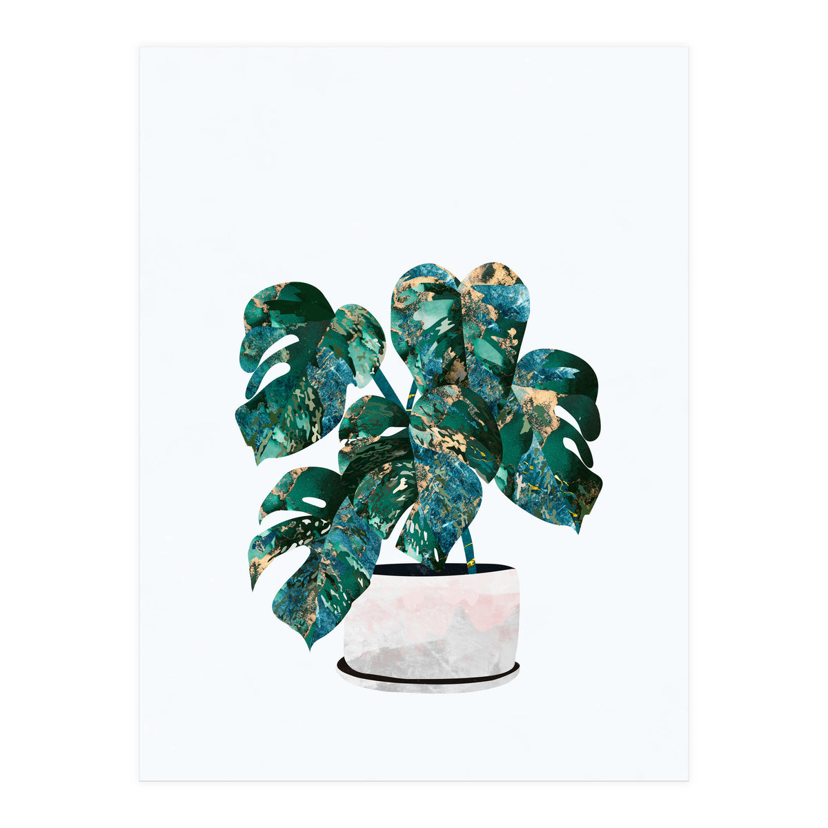Swiss Cheese Monstera Plant Gold and Green (Print Only)