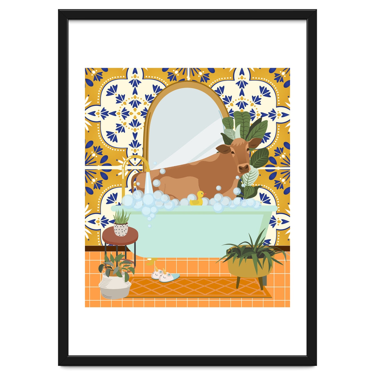Cow Bathing in Moroccan Style Bathroom