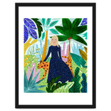 African Safari, Colorful Tropical Jungle Travel, Botanical Watercolor, Blonde Woman with a Leopard thumbnail