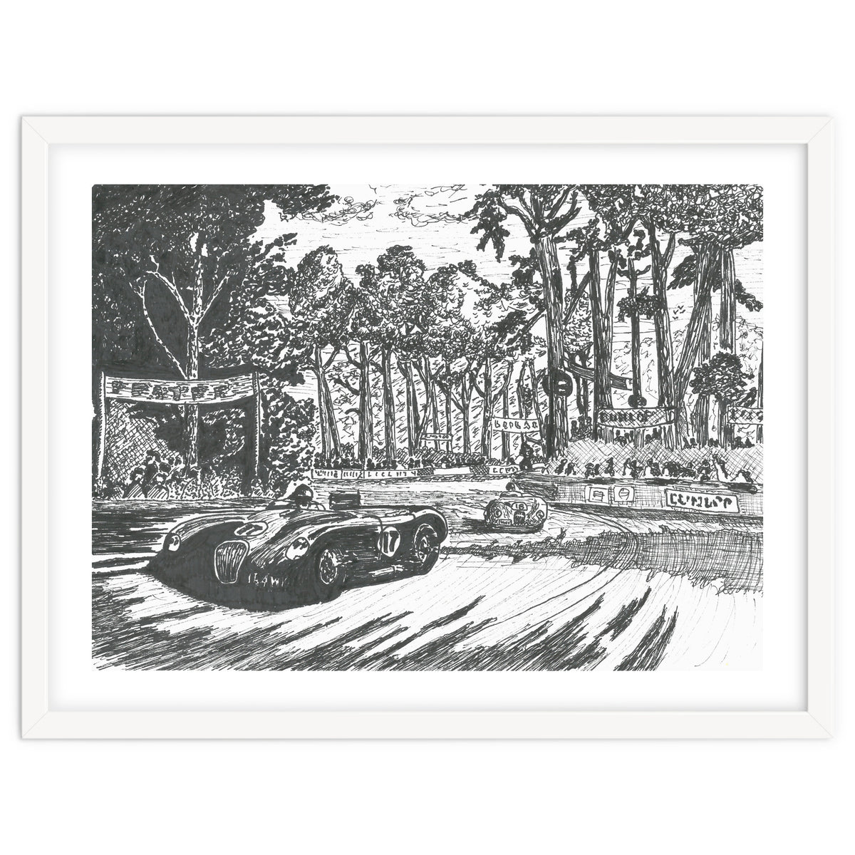 Jaguar C-Type Classic Le Mans Ink Drawing