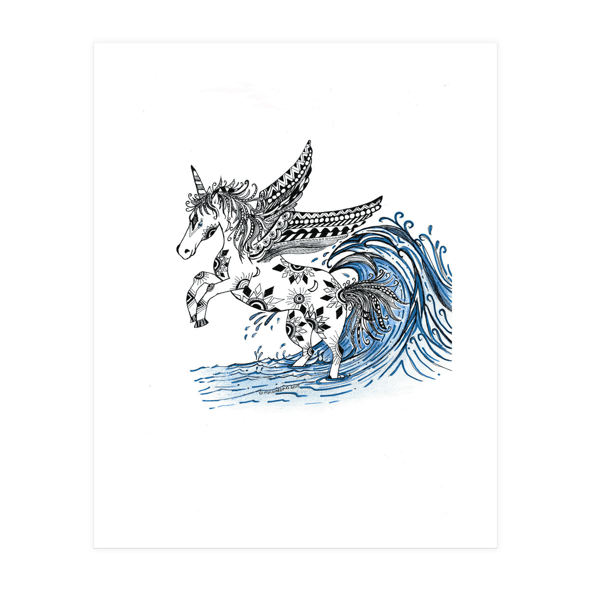 Winged Sun And Moon Unicorn Zentangle (Print Only)