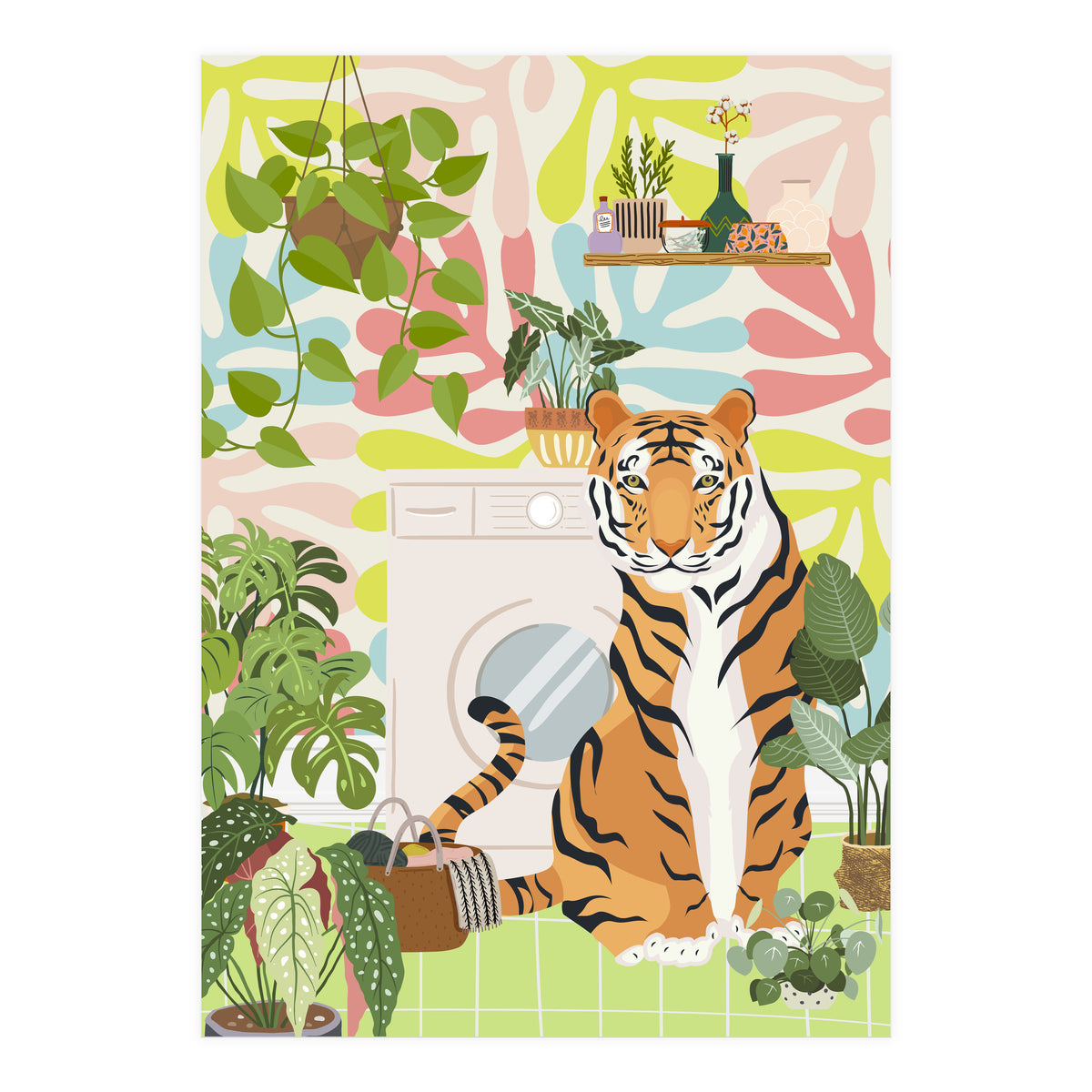 Tiger in Matisse Style Bathroom (Print Only)