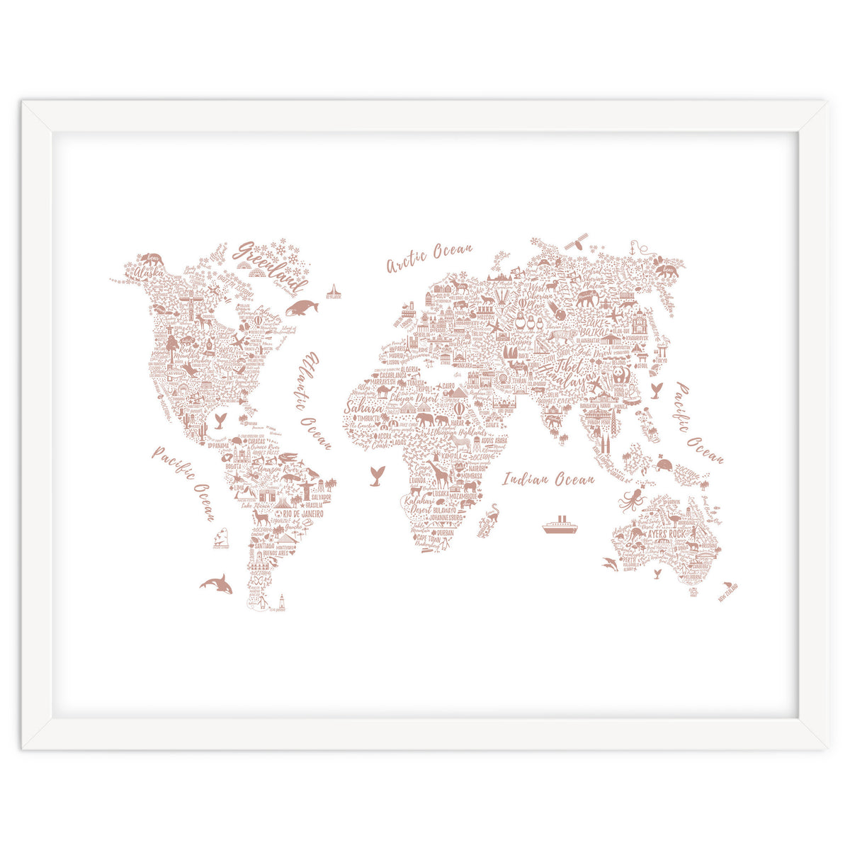 Typography World Map in Pink