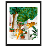 Tigers in Greece | Santorini Travel Architecture, Wildlife Animal Painting | Watercolor Illustration thumbnail