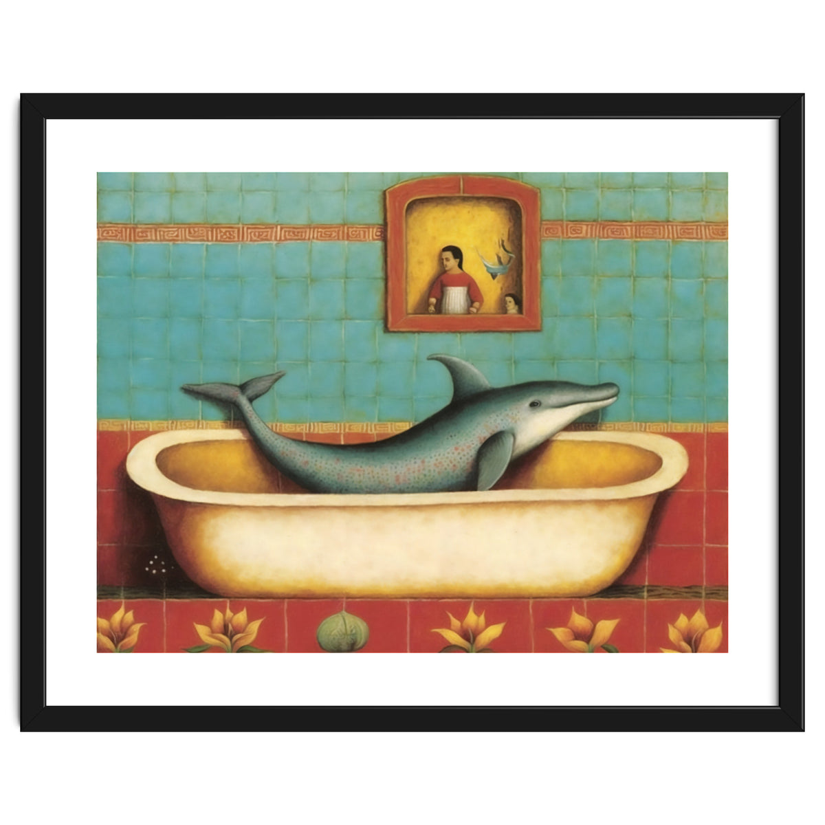 Dolphin In A Bath Folk Art