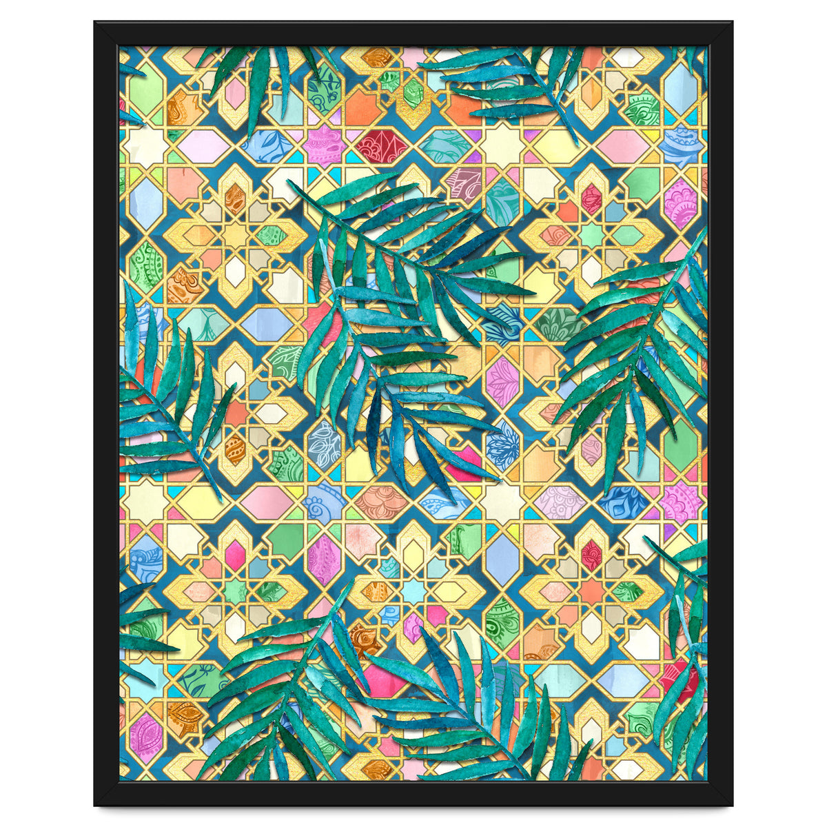 Gilded Moroccan Mosaic Tiles with Palm Leaves