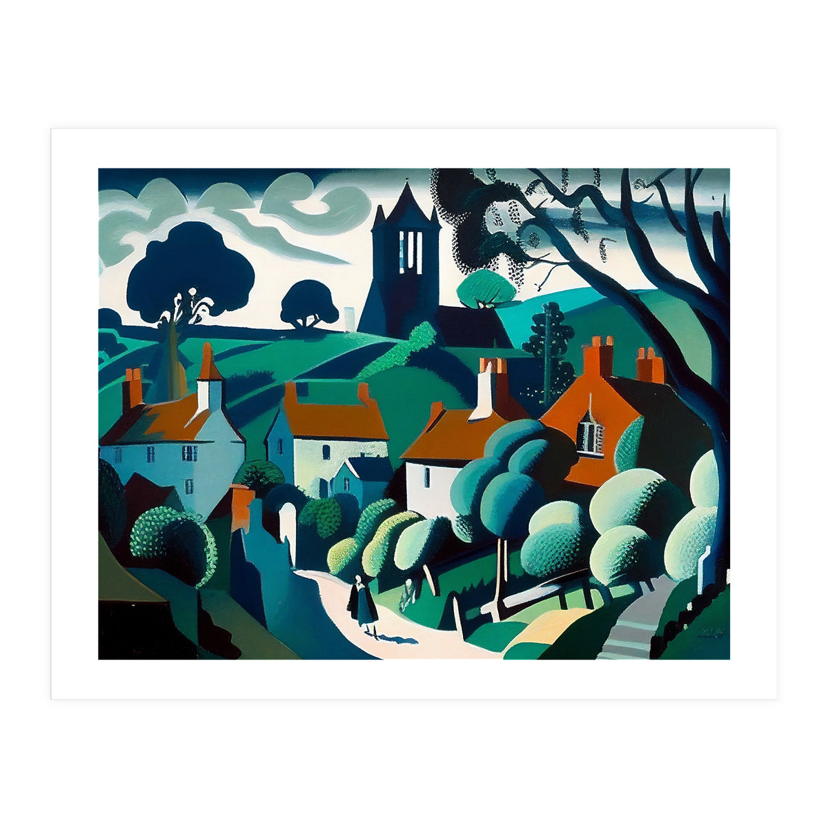 English Country Village Painting (Print Only)