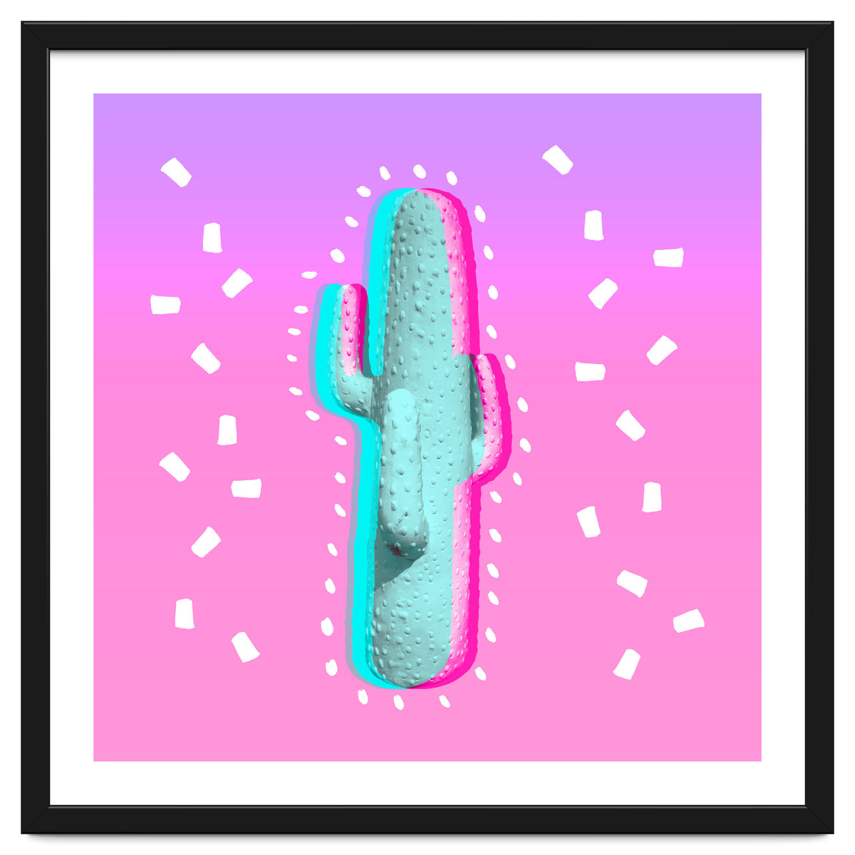 Modern 3 D Color Channel Cactus Photography Pink Purple Gradient 90's Pattern