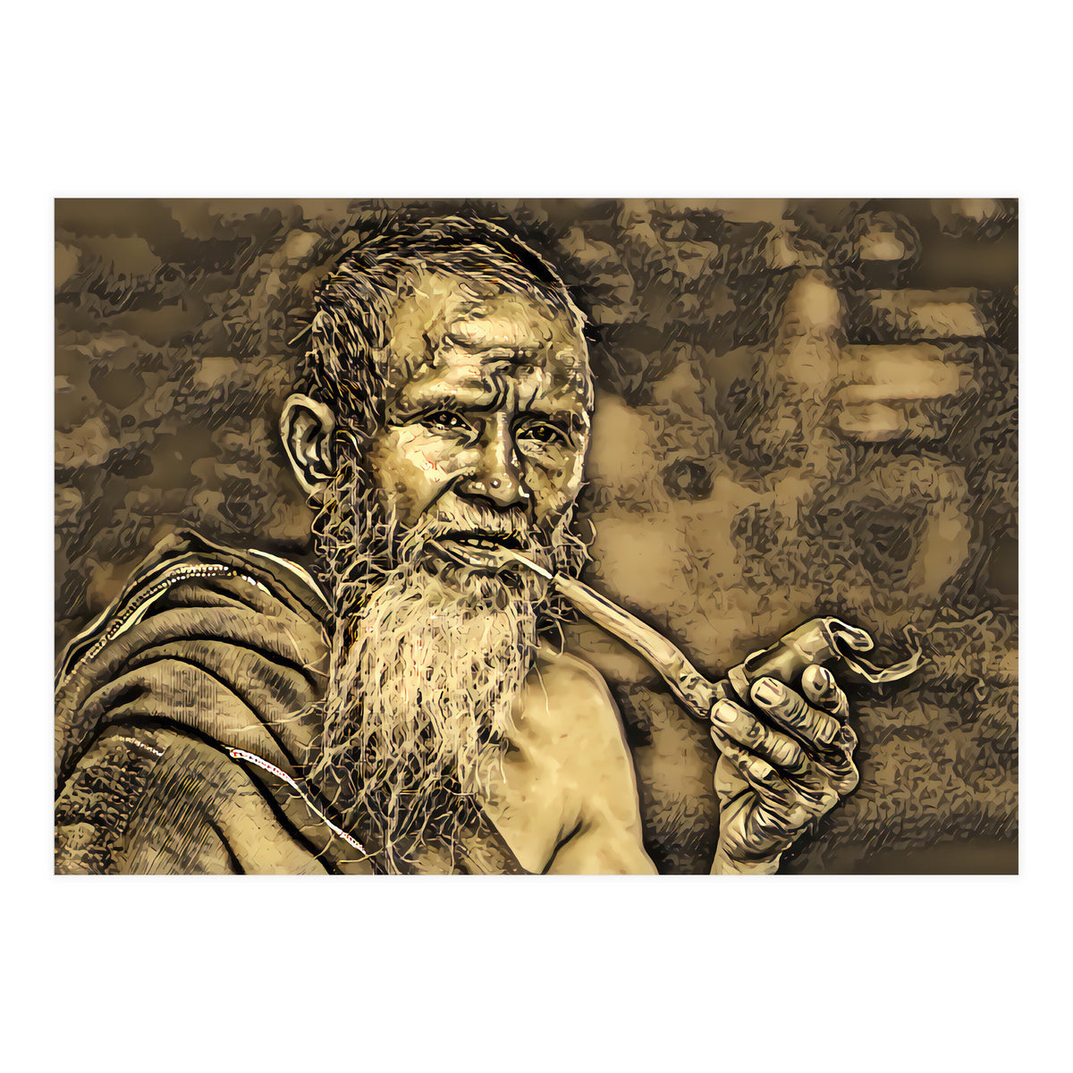 Old Man with Pipe (Print Only)