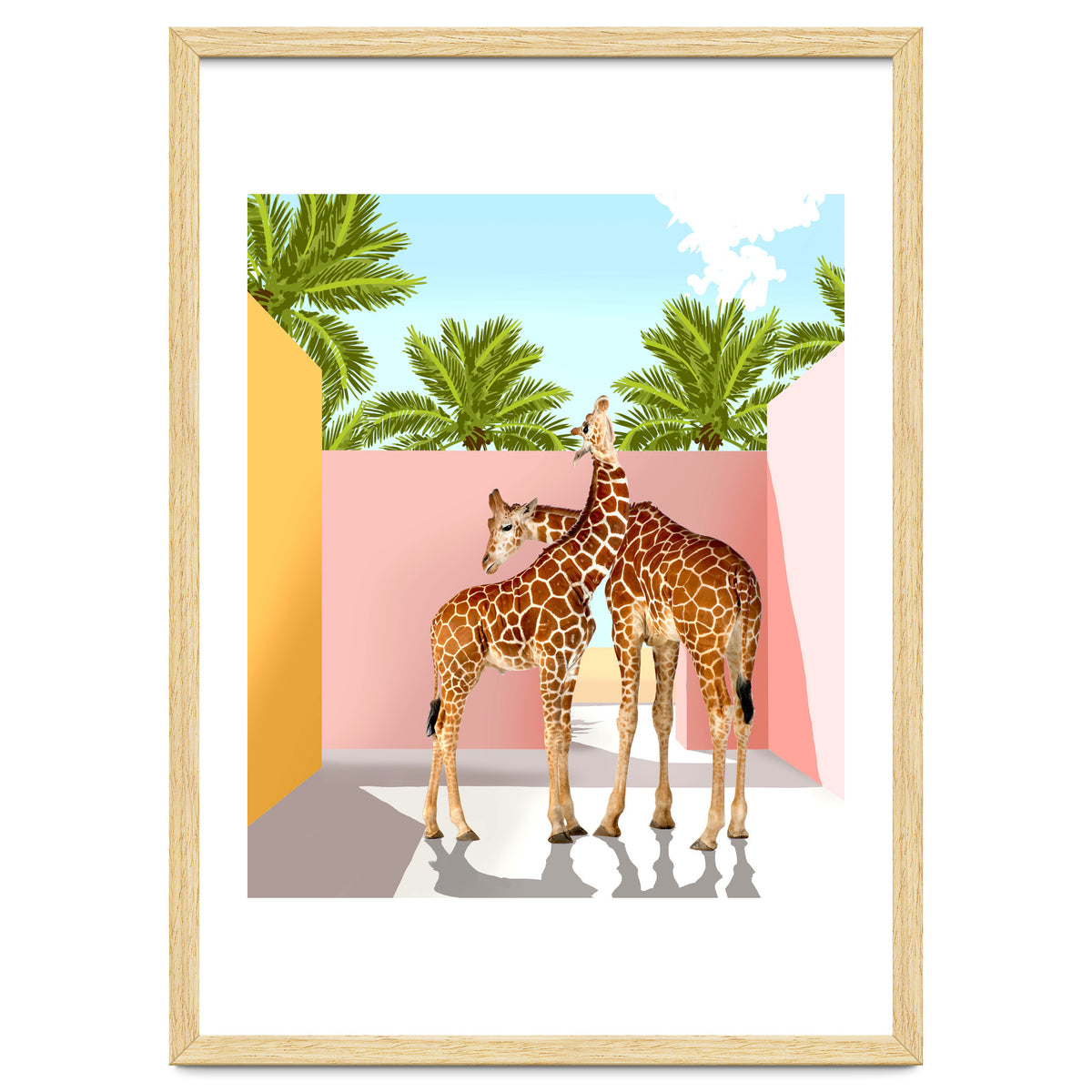 Giraffe Villa | Contemporary Modern Architecture Digital Graphic Art | Wildlife Animals Palm Exotic