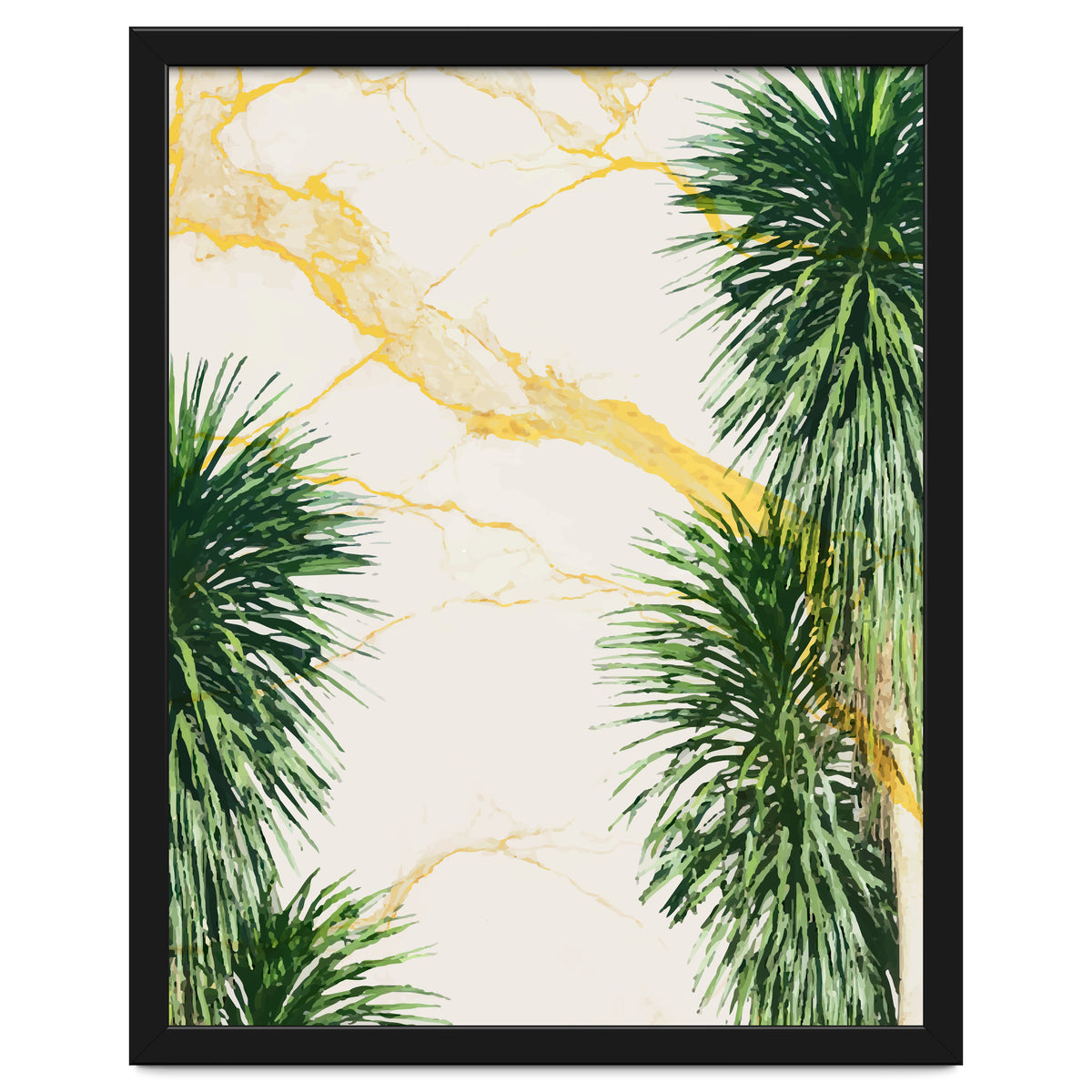 Gold marble texture with palm tree