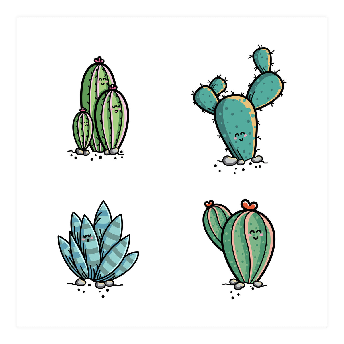 Kawaii Cute Cacti Desert Plants (Print Only)