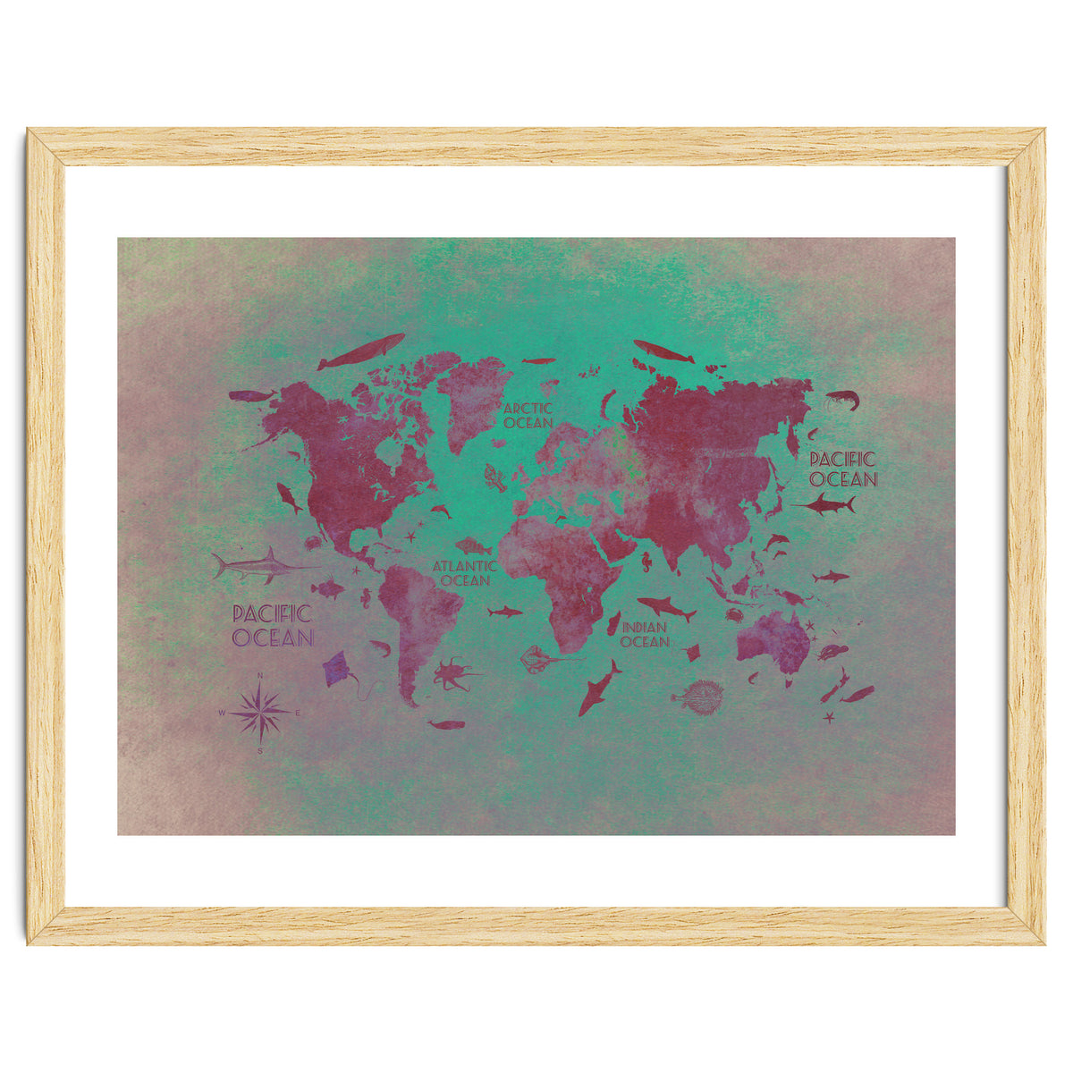 World Map text green