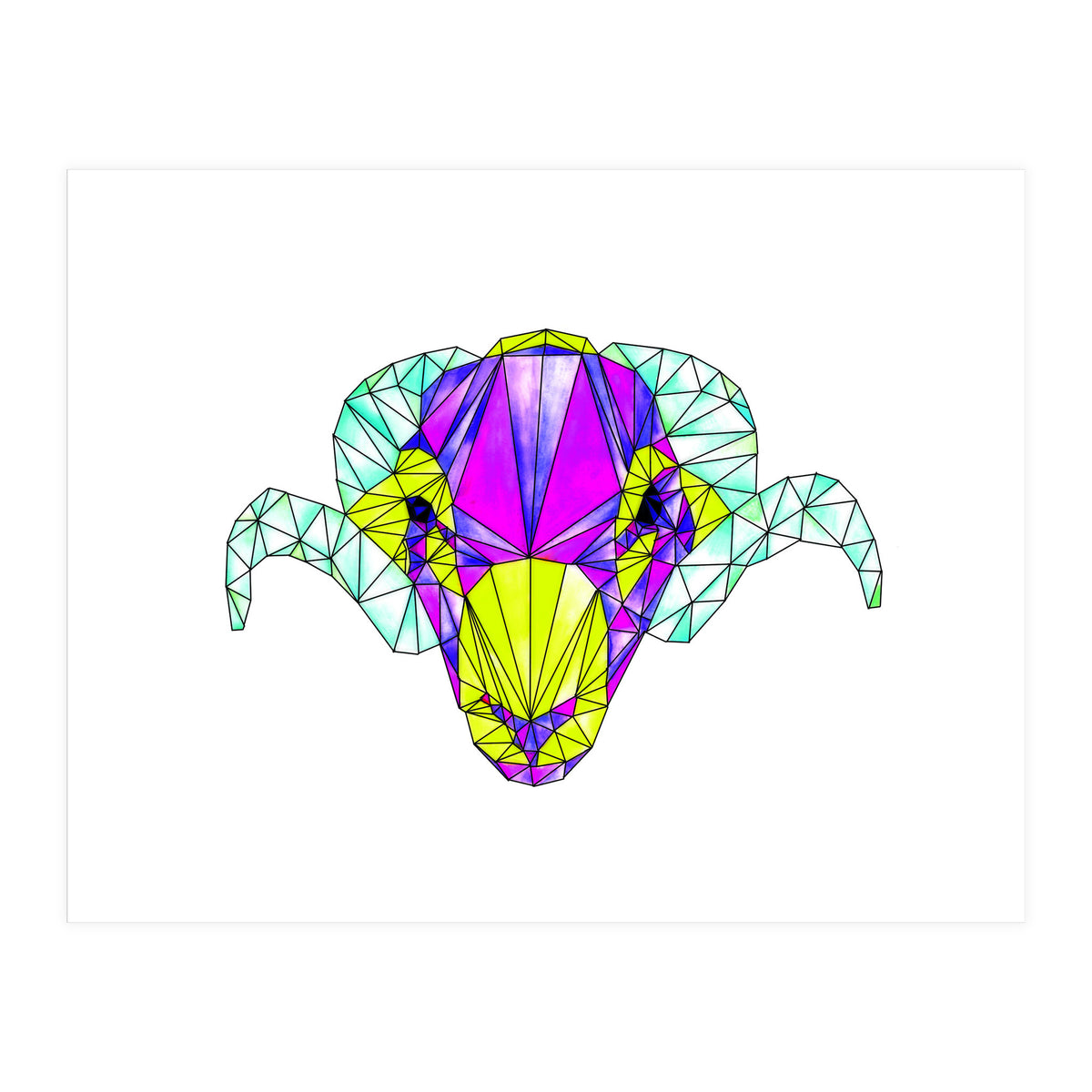 Colourful Geometric Swaledale Sheep Tup with Black Lines (Print Only)