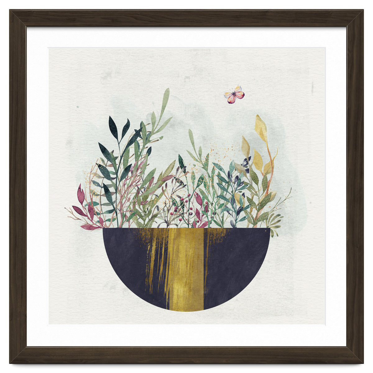 Flowers and leaves in a simple basket