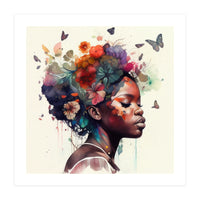 Watercolor Butterfly African Woman #1 (Print Only)