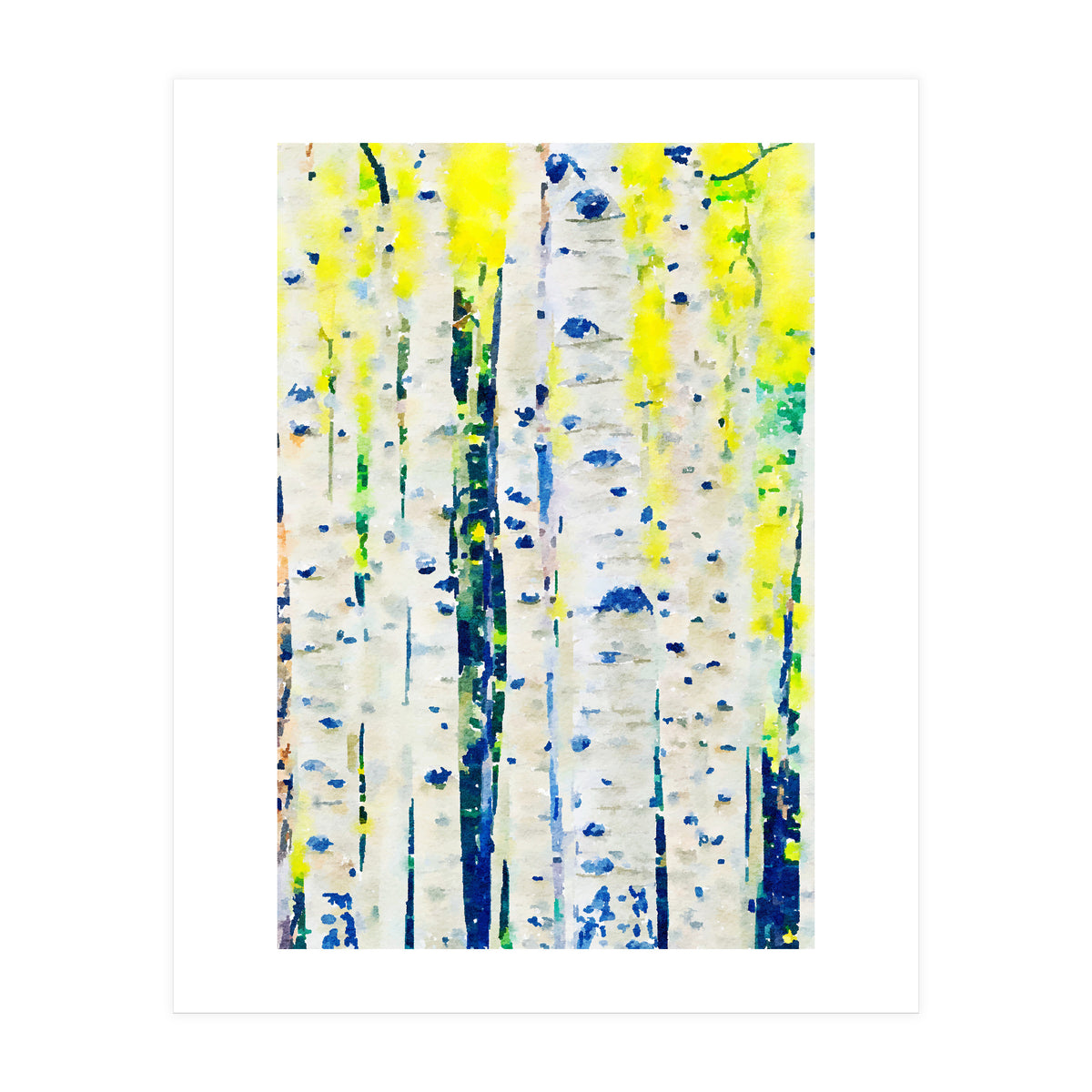 Aspen Tree Forest, Nature Watercolor Landscape Painting, Mystical Botanical Plants (Print Only)
