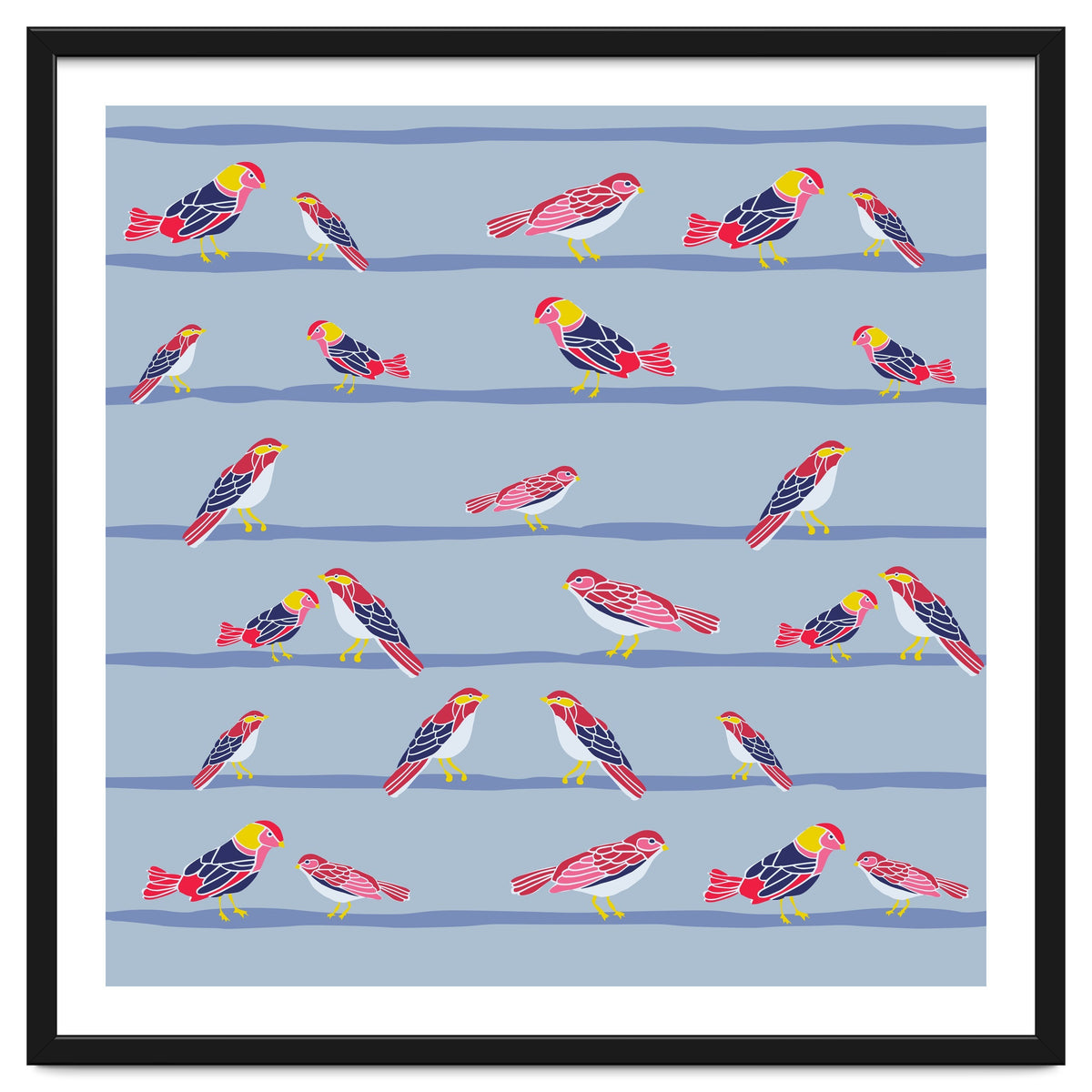 Colorful birds on a wire pattern