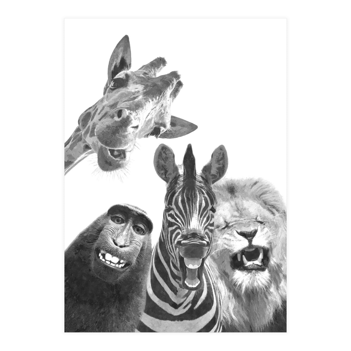 Black and White Jungle Animal Friends (Print Only)