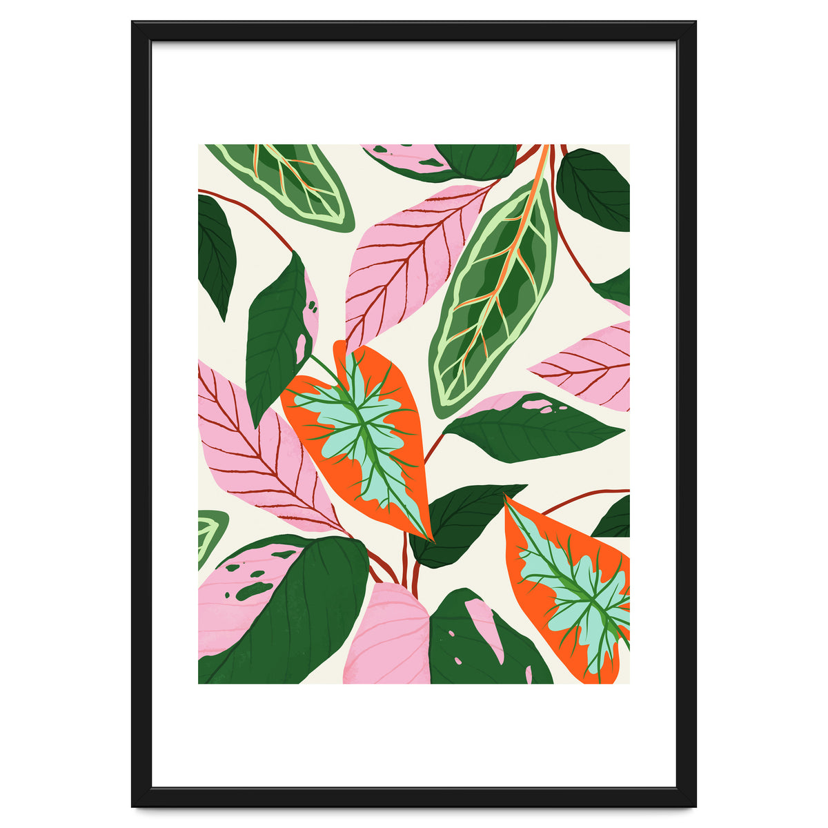 The Inseparable V.02, Nature Botanical Plants, Blush Leaves Modern Bohemian, Pastel Illustration Garden