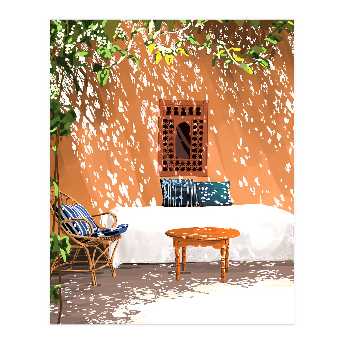 A Relaxed Afternoon | Tropical Summer Architecture | Buildings India Travel Bohemian Décor Painting (Print Only)